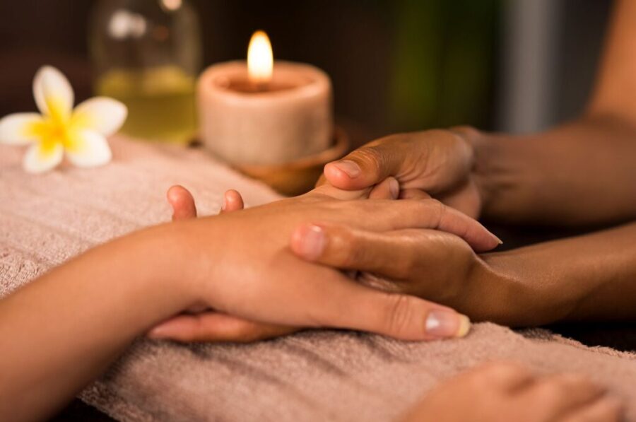 Manicure treatment at luxury spa